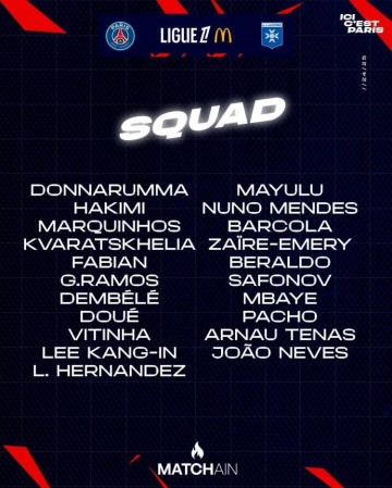 主力尽出！巴黎法甲收官战名单：登贝莱、阿什拉夫、K77在列