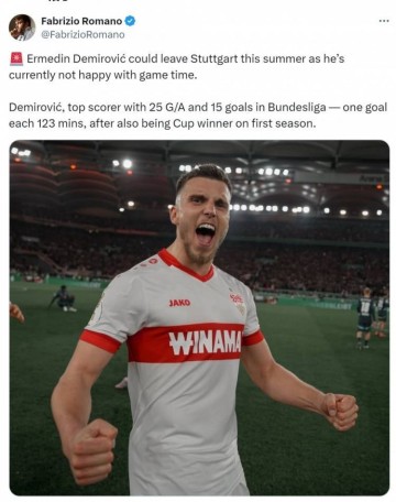 罗马诺：德米洛维奇可能离开斯图加特，德甲进15球&身价2200万欧