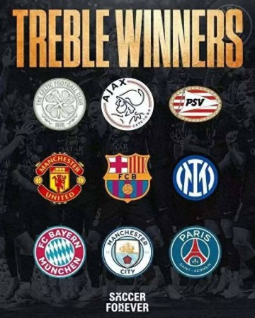 欧洲足坛11个三冠王&9队获得 皇马15次欧冠冠军但无三冠王