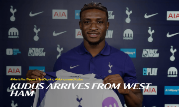 官方：热刺签下加纳前锋库杜斯 转会费5500万镑披20号