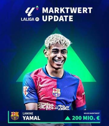 亚马尔身价达到2亿欧元,创历史新高