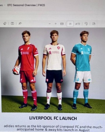利物浦新赛季三款球衣设计泄露：红色、白色、薄荷绿色